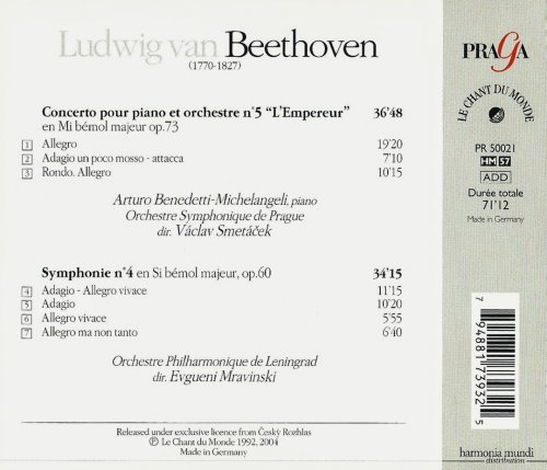 Arturo Benedetti Michelangeli, Václav Smetáček, Yevgueny Mravinsky - Beethoven: Piano Concerto no. 5, Symphony no. 4 (2004)