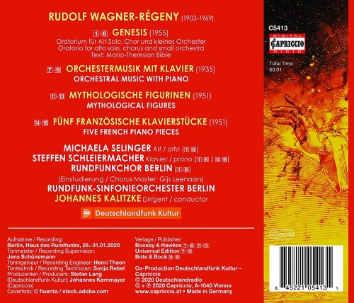 Rundfunkchor-Sinfonie Orchester Berlin, Johannes Kalitzke - Rudolf Wagner-Régeny: Genesis, Mythological Figures, Orchestral Music with Piano (2020)