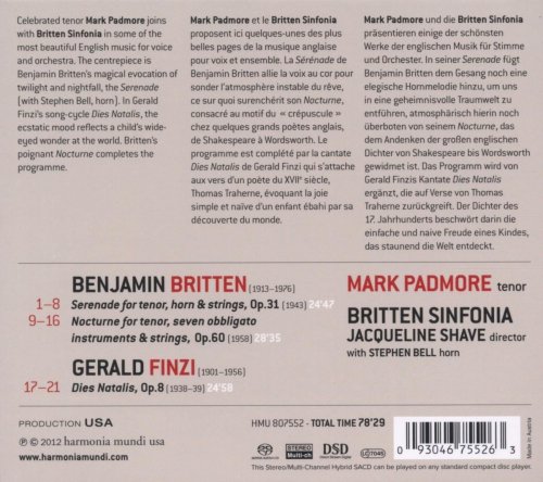 Mark Padmore, Britten Sinfonia - Britten Serenade for tenor, horn & strings - Nocturne. Finzi Dies Natalis (2012) [Hi-Res]