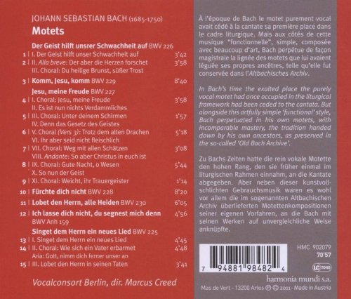 Richard Myron, Jan Freiheit, Tobias Schade, Vocalconsort Berlin, Marcus Creed - Johann Sebastian Bach: Motets (2011) [Hi-Res]