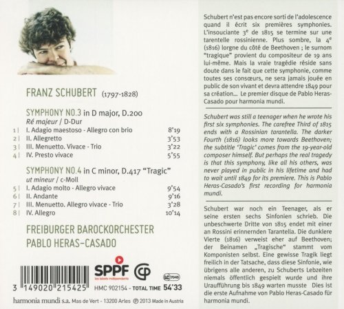 Freiburger Barockorchester, Pablo Heras-Casado - Schubert: Symphonies No 3 & 4 (2013) [Hi-Res]