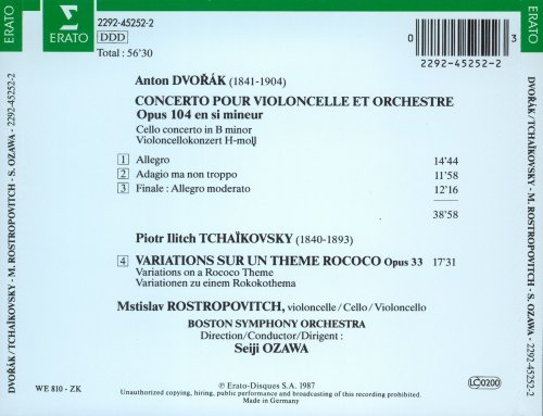 Mstislav Rostropovitch, Seiji Ozawa - Dvorak: Concerto pour violoncelle / Tchaikovsky: Variations Rococo (1987)