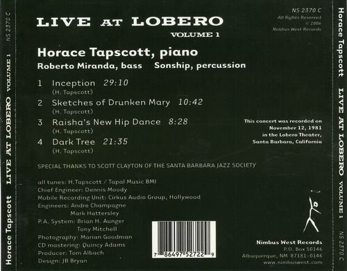 Horace Tapscott - Live At Lobero, Vol. 1 (2006) 320 kbps+CD Rip