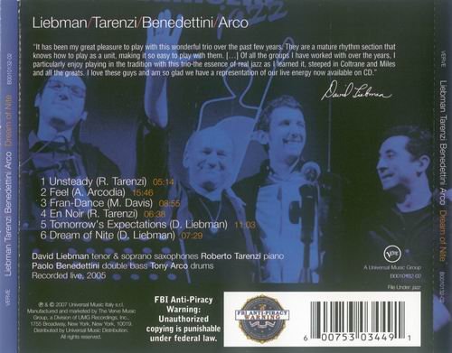 David Liebman, Roberto Tarenzi, Paolo Benedettini, Tony Acro - Dream of Nite (2007)