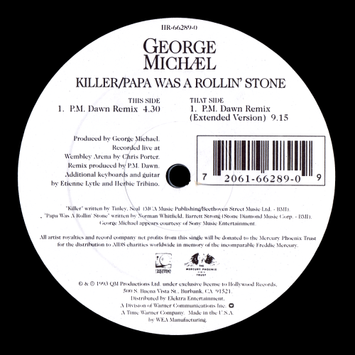 George Michael - Killer / Papa Was A Rolling Stone (The Remixes) (1993) Vinyl, 12"