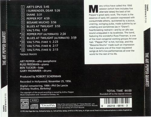 Art Pepper - The Art Pepper Quartet (1994) 320 kbps+CD Rip