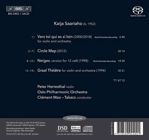 Peter Herresthal, Clément Mao-Takacs, Oslo Philharmonic Orchestra - Kaija Saariaho: Circle Map, Graal théâtre, Vers toi qui es si loin & Neiges (2019) [CD-Rip]