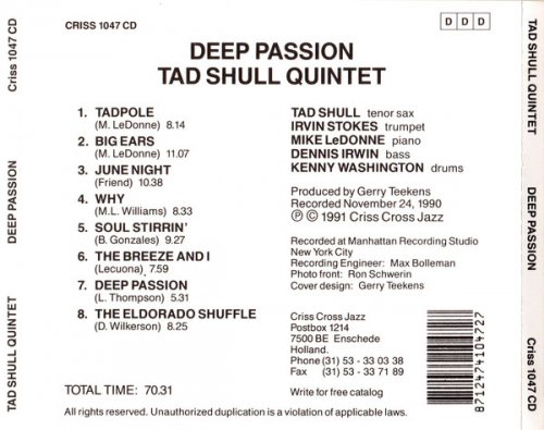 Tad Shull Quintet - Deep Passion (1991/2009) flac