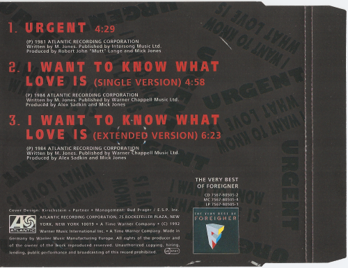 Foreigner - I Want To Know What Love Is (CDM) (1992)