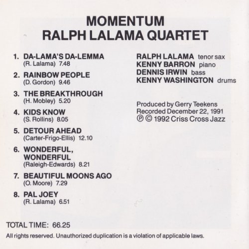 Ralph Lalama Quartet - Momentum (1992/2009) flac