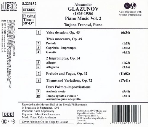 Tatjana Franová - Glazunov: Piano Music, Vol. 2 (1993)