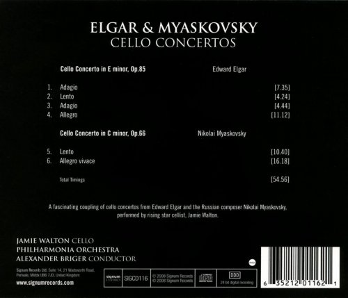 Jamie Walton, The Philharmonia Orchestra, Alexander Briger - Elgar & Myaskovsky - Cello Concertos (2008) [Hi-Res]