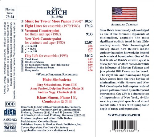 Steve Reich, Andrea Nagy, Jörg Schweinbenz, Holst Sinfonietta, Klaus Simon - Steve Reich: Eight Lines, City Life & Other Works (2020) [Hi-Res]