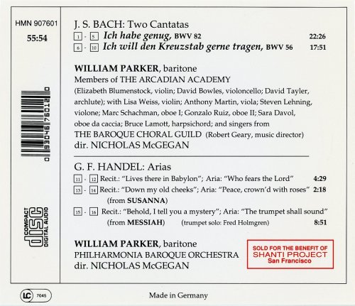 William Parker, Nicholas McGegan - J.S.Bach: Two Cantatas; Handel: Arias from Susanna & Messiah (1992)