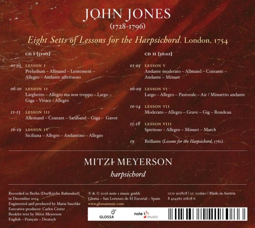 Mitzi Meyerson - John Jones: Eight Setts of Lessons for the harpsichord, London 1754 (2016)