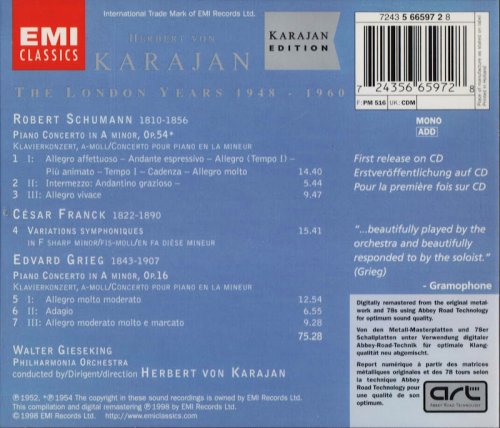 Walter Gieseking, Herbert von Karajan - Schumann, Franck, Grieg: Piano Concertos (1998)