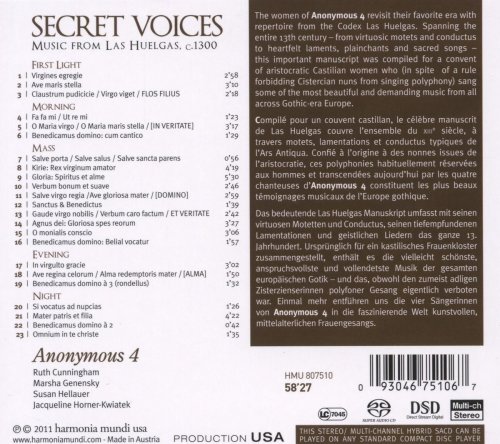 Anonymous 4 and Bruce Molsky - Secret Voices Chant & Polyphony from the Las Huelgas Codex, c. 1300 (2011) [Hi-Res]