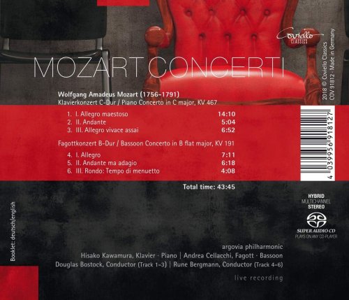 Hisako Kawamura, Andrea Cellacchi, Douglas Bostock, Rune Bergmann, Argovia Philharmonic - Mozart: Concerti (2018) [Hi-Res]