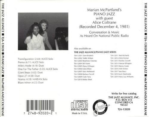 Marian McPartland – Marian McPartland's Piano Jazz with Guest Alice Coltrane (1981) FLAC