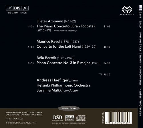 Andreas Haefliger, Helsinki Philharmonic Orchestra, Susanna Mälkki - Ammann, Ravel & Bartók: Piano Concertos (2020) [CD-Rip]