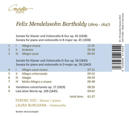 Ferenc Vizi, Laura Buruiana - Mendelssohn: Complete Works for Piano and Violincello (2013) [Hi-Res]