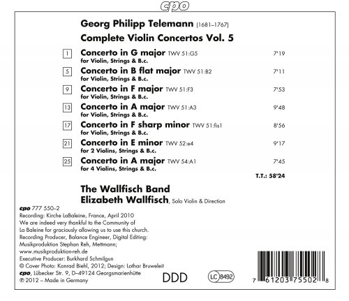 Elizabeth Wallfisch - Telemann: Complete Violin Concertos, Vol. 5 (2012)