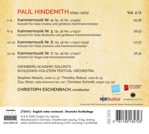 Kronberg Academy Soloists, Schleswig-Holstein Festival Orchestra, Christoph Eschenbach - Hindemith: Kammermusik, Vol. 2 (2020) [CD-Rip]