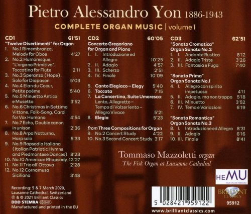 Tommaso Mazzoletti - Pietro Alessandro Yon: Complete Organ Music, Vol. 1 (2020) [Hi-Res]