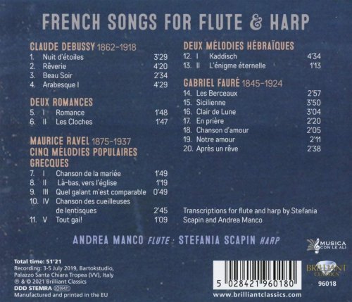 Andrea Manco & Stefania Scapin - French Songs for Flute & Harp: Debussy, Ravel, Fauré (2020)