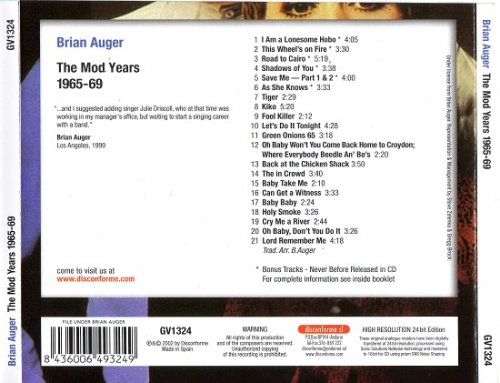 Brian Auger - The Mod Years: 1965-1969 - Complete Singles, B-Sides And Rare Tracks (Remastered, Repress) (1965-68/2002)