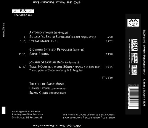 Theatre of Early Music, Emma Kirkby, Daniel Taylor - Vivaldi, Pergolesi, Bach: Stabat Mater (2009) [SACD]