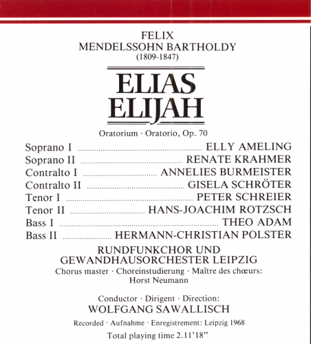 Wolfgang Sawallisch - Felix Mendelssohn: Elias (Elijah) (1987)