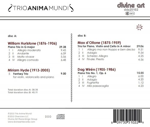Trio Anima Mundi - Hurlstone, Hyde, d’Ollone & Wirén: Romantic Piano Trios (2013) [Hi-Res]
