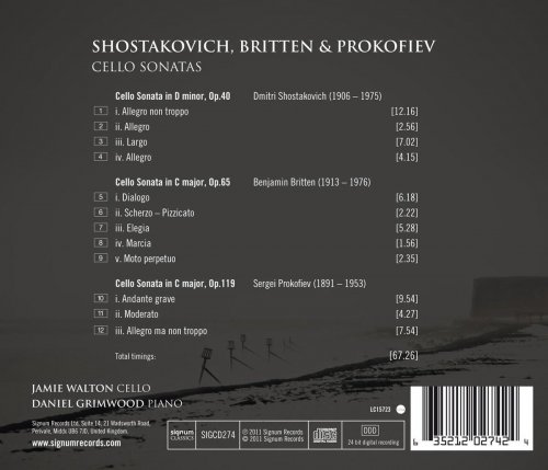 Jamie Walton & Daniel Grimwood - Shostakovich, Britten and Prokofiev Cello Sonatas (2011) [Hi-Res]