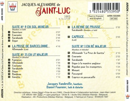 Jacques Vandeville, Daniel Fournier - Saint-Luc: Suites a la Francaise pour un dessus et basse (1997)