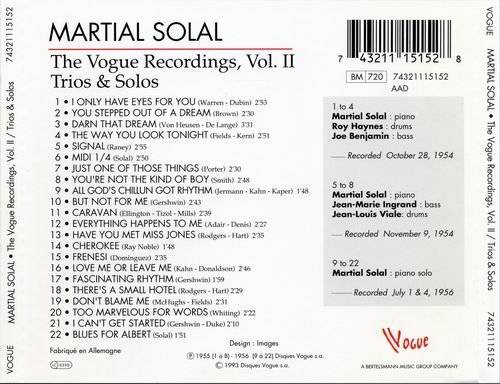 Martial Solal - The Vogue Recordings, Vol.2,Trios & Solos (1993)