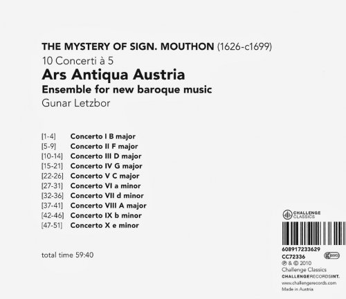 Ars Antiqua Austria, Gunar Letzbor - Charles Mouthon: 10 Concerti à 5 (2010)