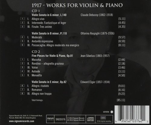 Tamsin Waley-Cohen, Huw Watkins - 1917: Works for Violin & Piano by Debussy, Respighi, Sibelius and Elgar (2014) [Hi-Res]
