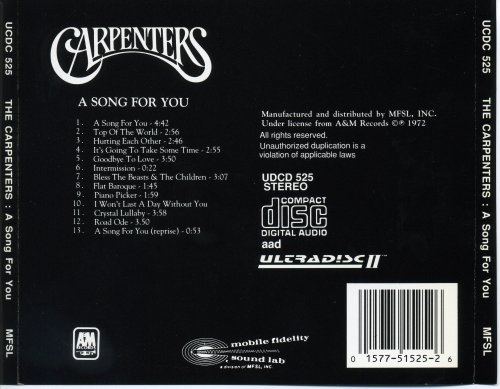 Carpenters - A Song For You (1972) [1989]