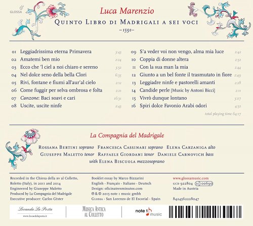 La Compagnia del Madrigale - Luca Marenzio: Quinto libro di madrigali a sei voci (2015) [Hi-Res]