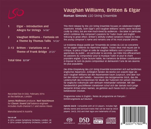 LSO String Ensemble, Roman Simovic - Vaughan Williams: Fantasia on a Theme by Thomas Tallis - Britten: Variations on a Theme of Frank Bridge (2016) [Hi-Res]