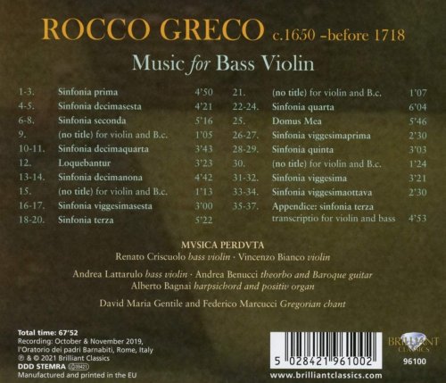 Musica Perduta - Greco: Music for Bass Violin (2021)