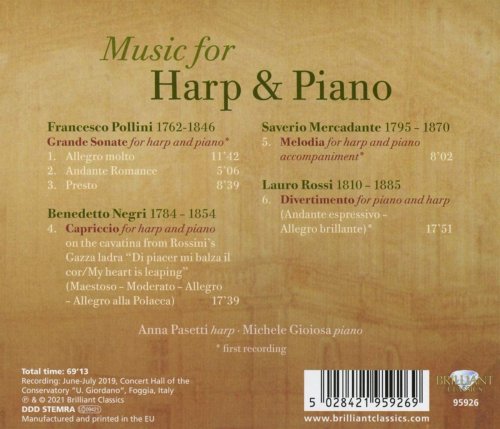 Anna Pasetti & Michele Gioiosa - Music for Harp and Piano: Pollini, Negri, Mercadante, Rossi (2021)