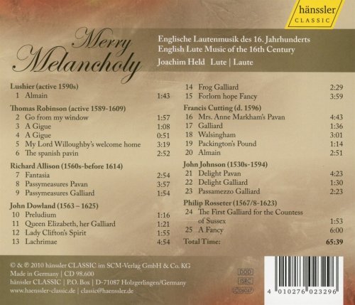 Joachim Held - Merry Melancholy: English Lute Music of the 16th Century (2010)