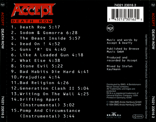 Accept - Death Row (1994) CD-Rip