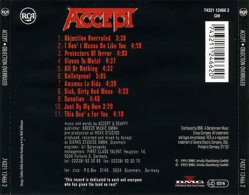 Accept - Objection Overruled (1993) CD-Rip