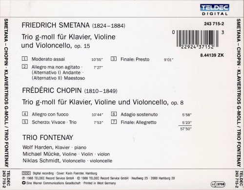 Trio Fontenay - Smetana: Trio in G minor; Chopin : Trio op 8 (1988)