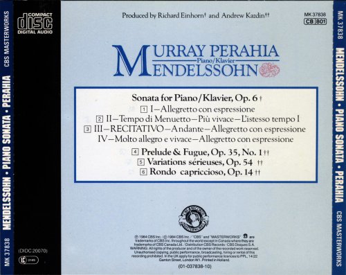 Murray Perahia - Mendelssohn: Piano Sonata, Op. 6; Prelude & Fugue, Op. 35, No. 1 (1984)