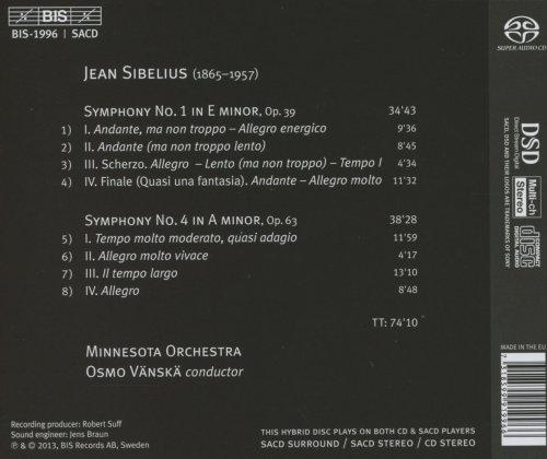 Minnesota Orchestra, Osmo Vänskä - Sibelius: Symphonies Nos. 1 & 4 (2013) [Hi-Res]