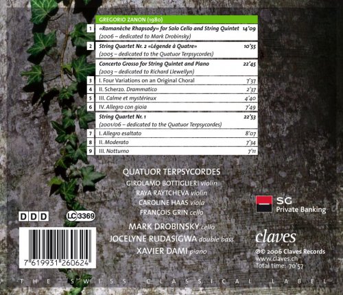 Quatuor Terpsycordes - Gregorio Zanon: Romanèche Rhapsody - String Quartet No. 1 & No. 2 - Concerto Grosso (2006)